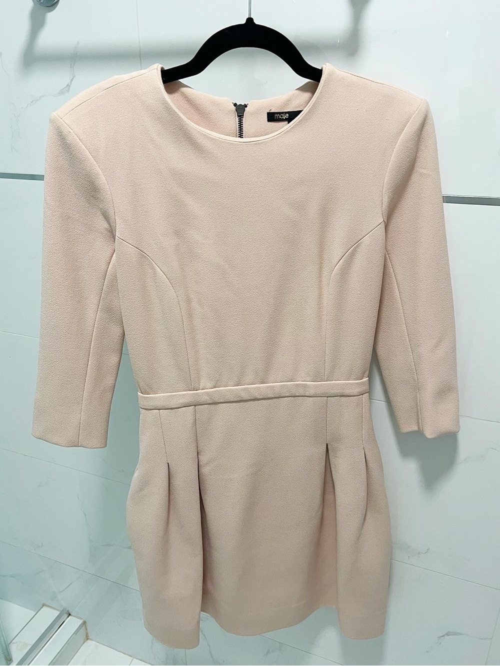 Maje Crepe Soft Blush Long Sleeve Sheath Dress